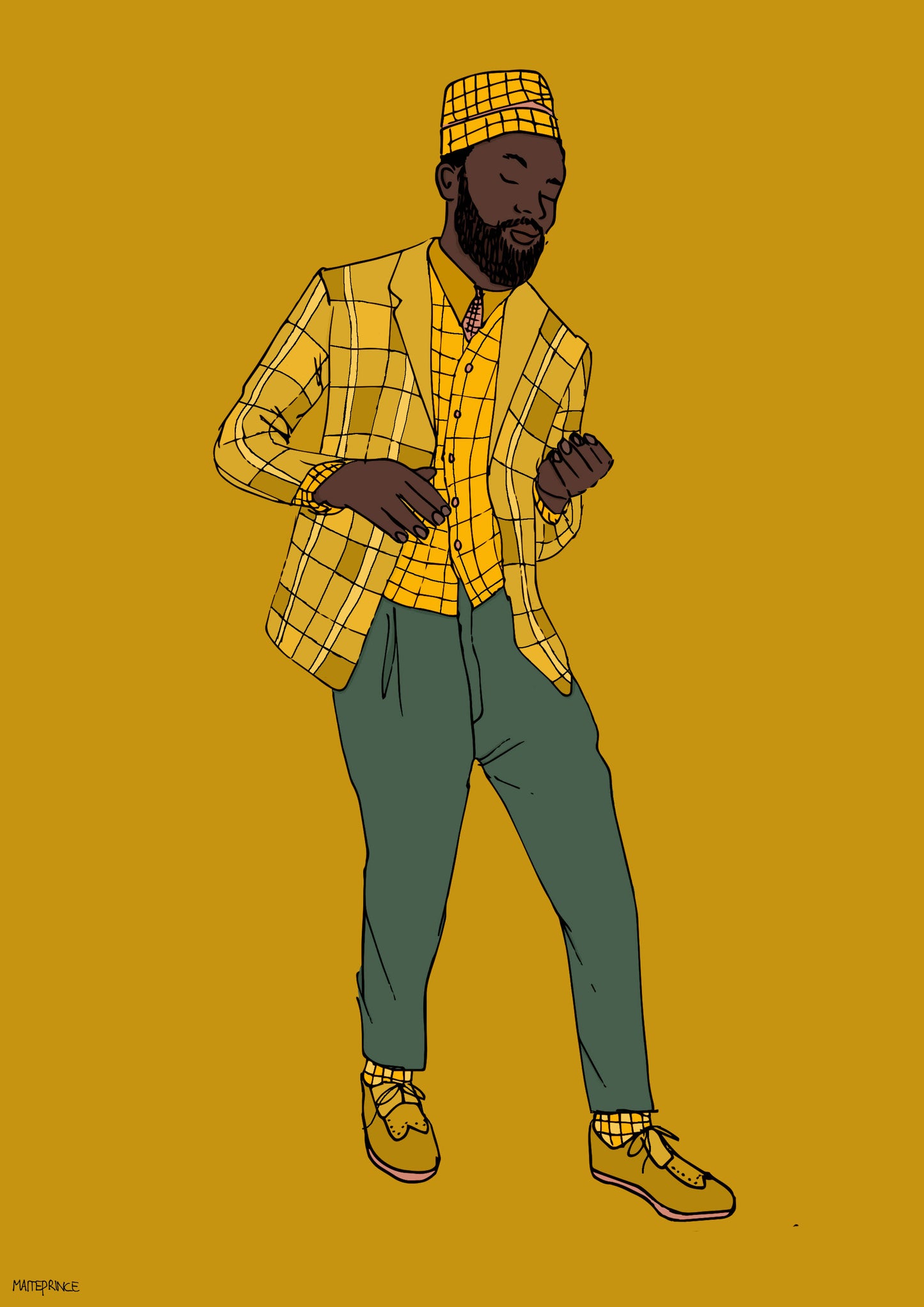 Dancing Men dark yellow | Colorful print | Maite Prince